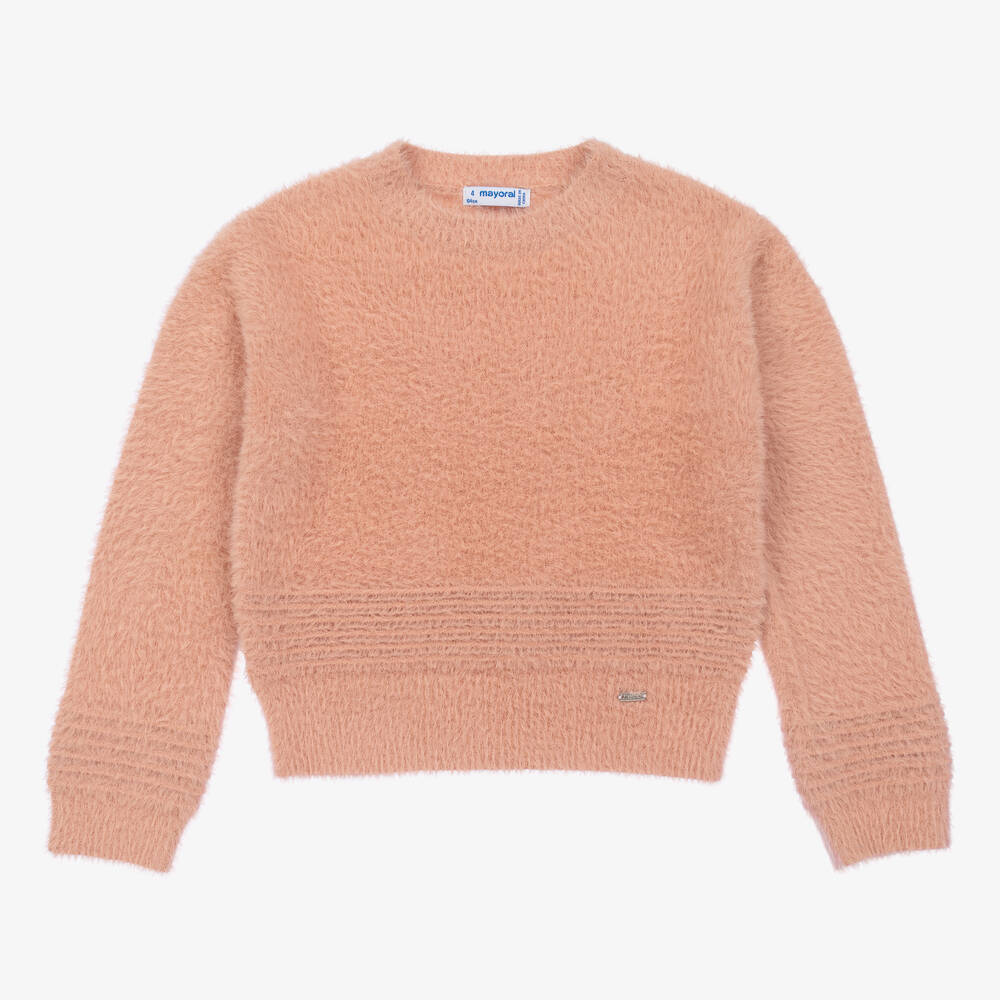 Mayoral-Girls Pink Fluffy Knit Sweater | Childrensalon Outlet
