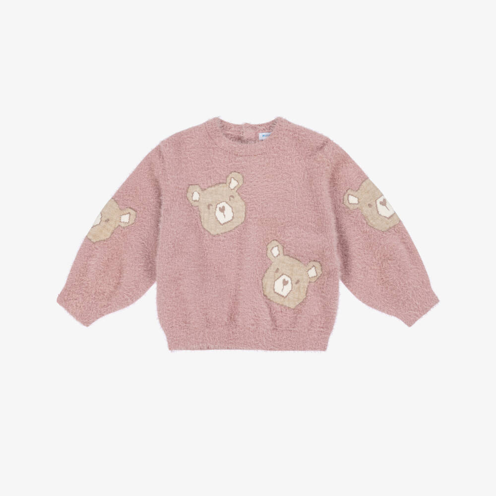 Mayoral-Girls Pink Fluffy Knit Teddy Sweater | Childrensalon Outlet