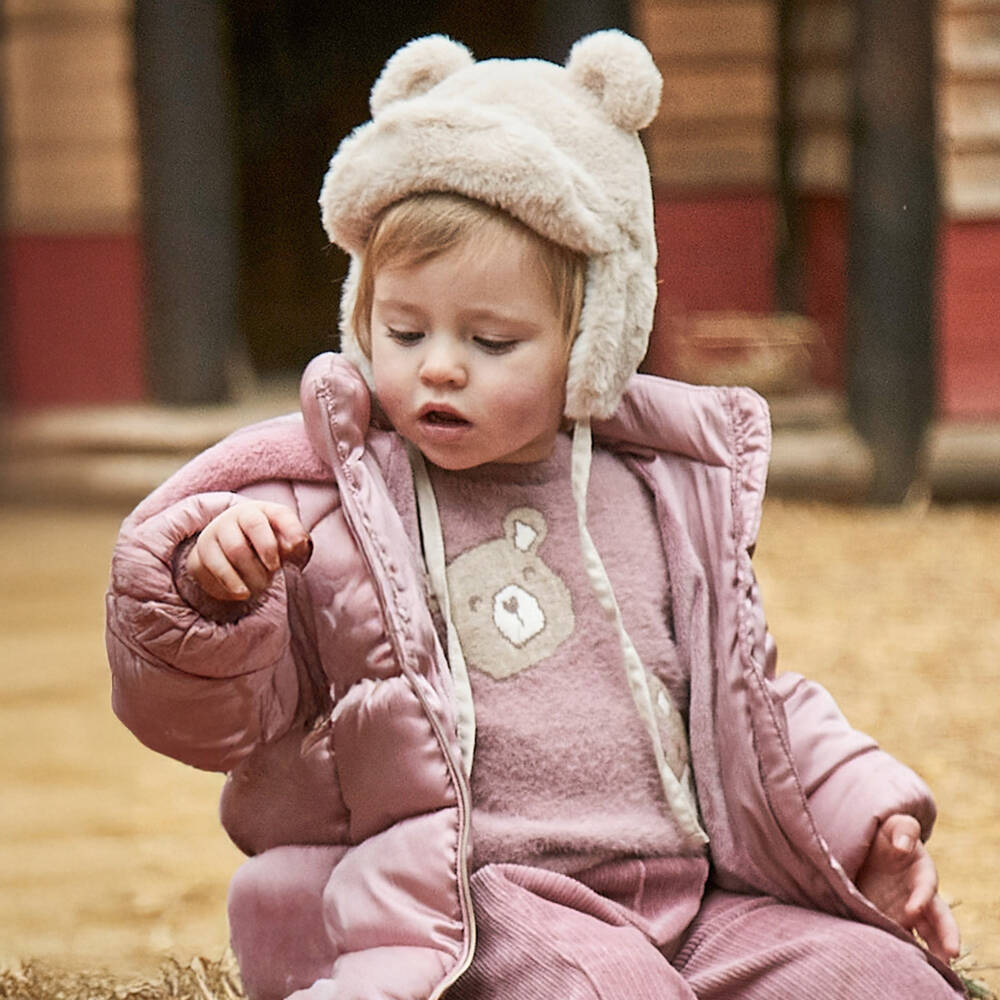 Mayoral-Розовый уютный свитер с мишкой для девочек | Childrensalon Outlet