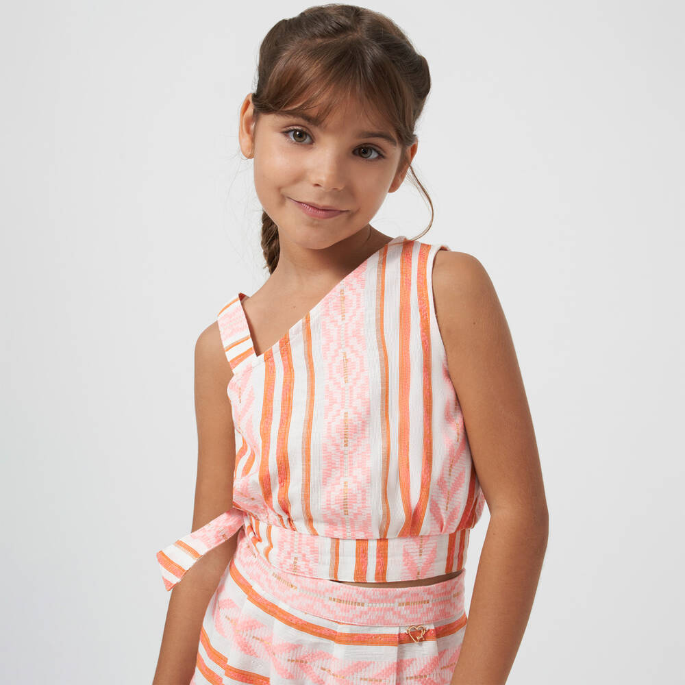 Mayoral-Girls Pink Geometric Asymmetric Top | Childrensalon Outlet