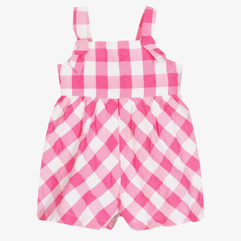 Mayoral - Girls Pink Gingham Playsuit | Childrensalon