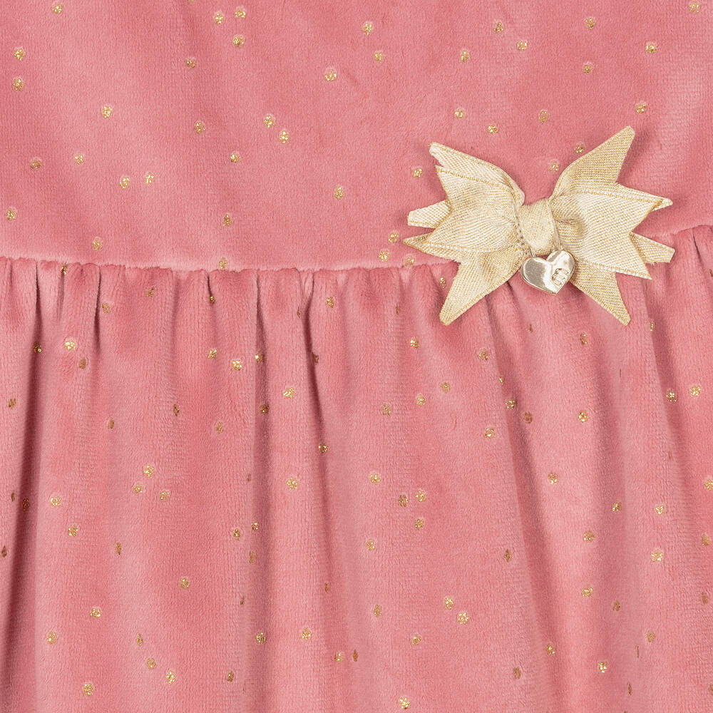 Mayoral-Розовое бархатное платье в золотистый горошек | Childrensalon Outlet