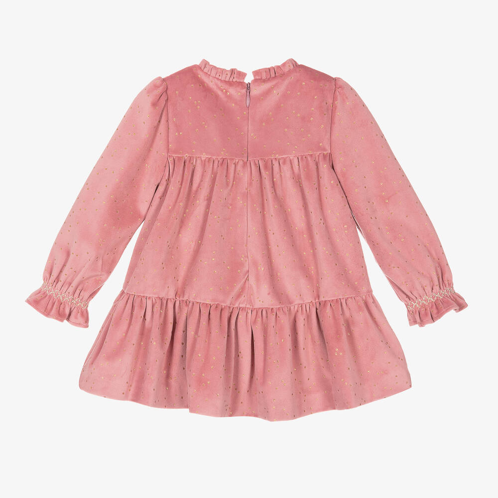 Mayoral Girls Pink Gold Dot Velvet Dress Childrensalon Outlet