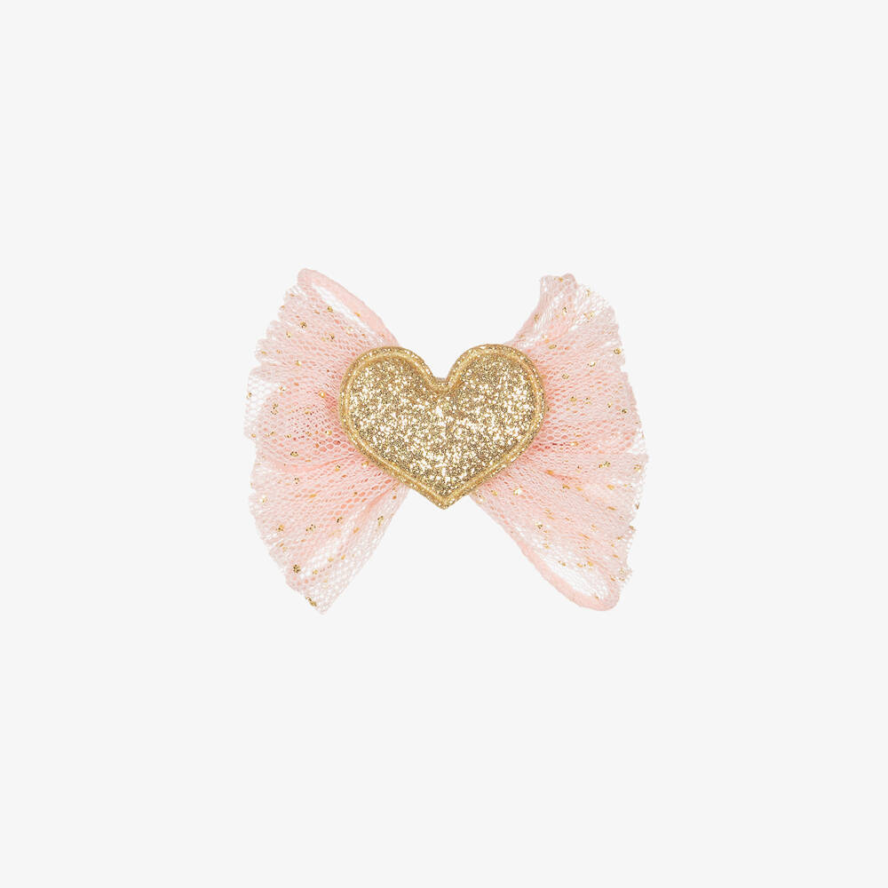 Mayoral-Girls Pink & Gold Heart Hair Clip (6cm) | Childrensalon Outlet