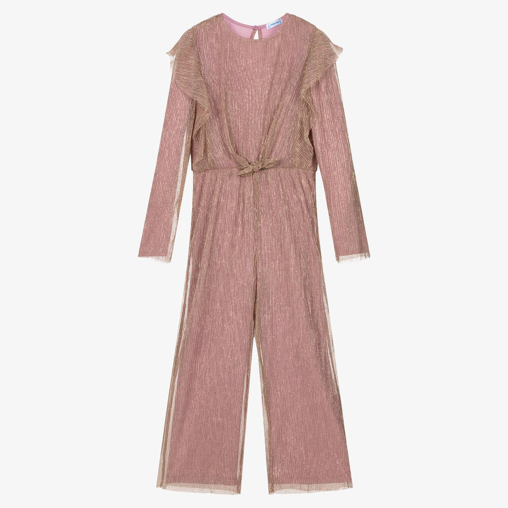 Mayoral - Girls Pink & Gold Shimmery Jumpsuit | Childrensalon