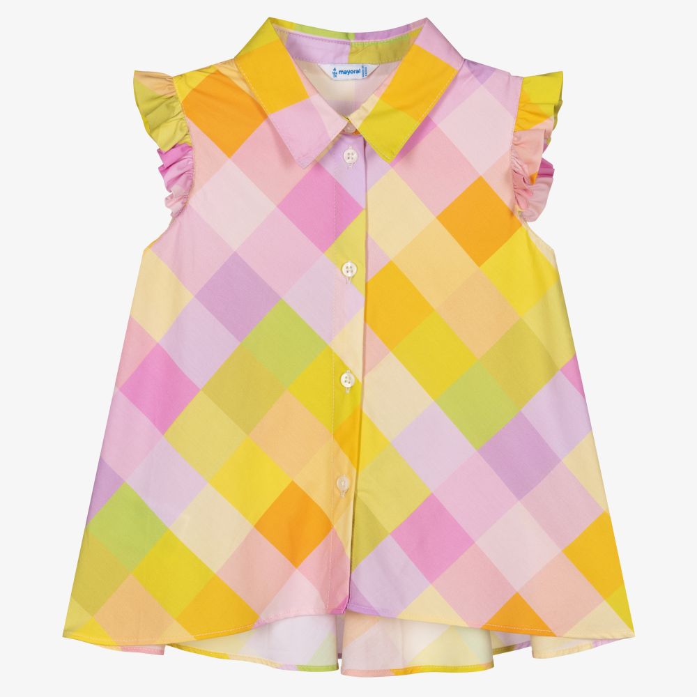 Mayoral - Розово-зеленая блузка для девочек | Childrensalon