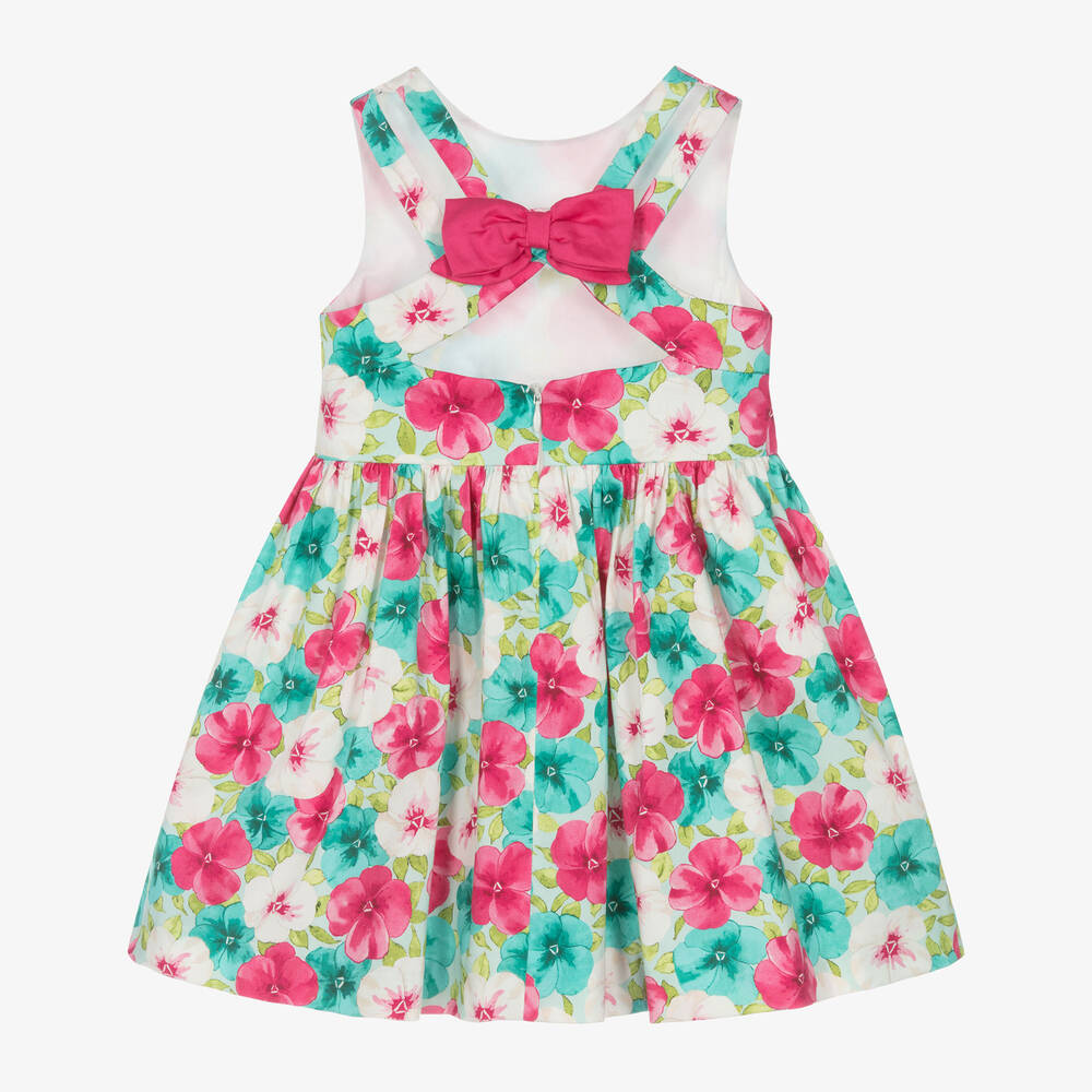 Mayoral-Girls Pink & Green Floral Cotton Dress | Childrensalon Outlet