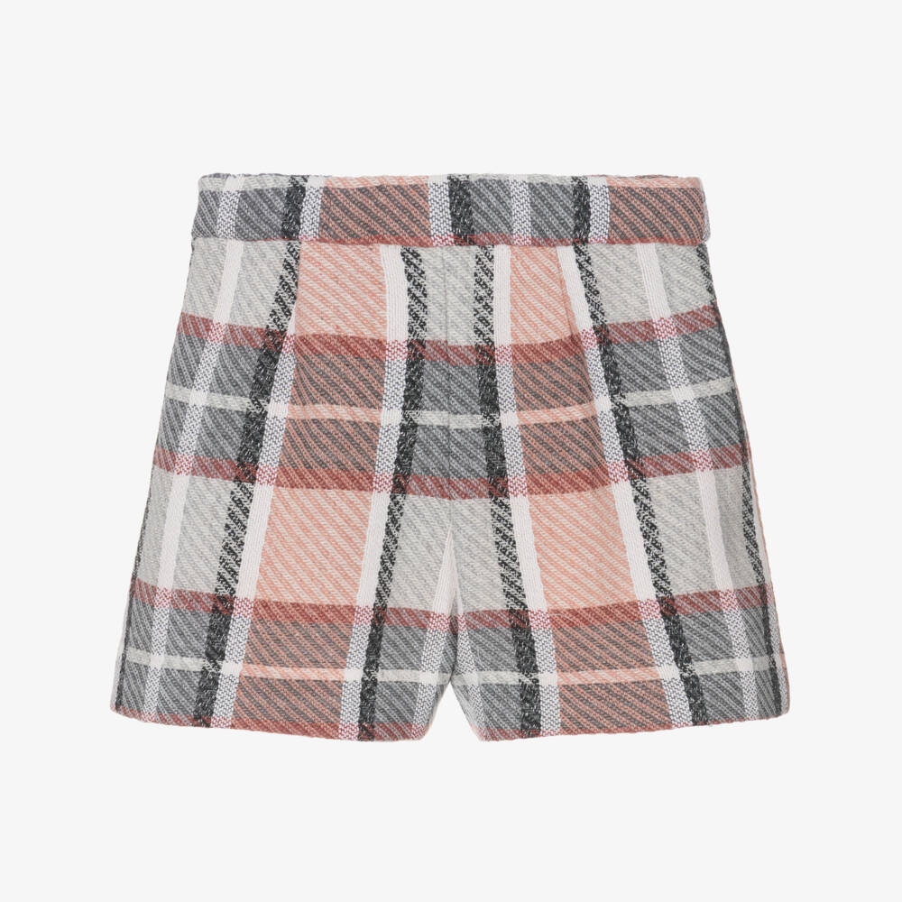 Mayoral-Girls Pink & Grey Check Woven Shorts | Childrensalon Outlet