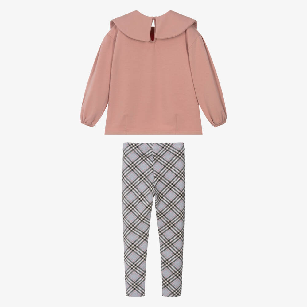 Mayoral-Girls Pink & Grey Tartan Check Cotton Leggings Set | Childrensalon Outlet