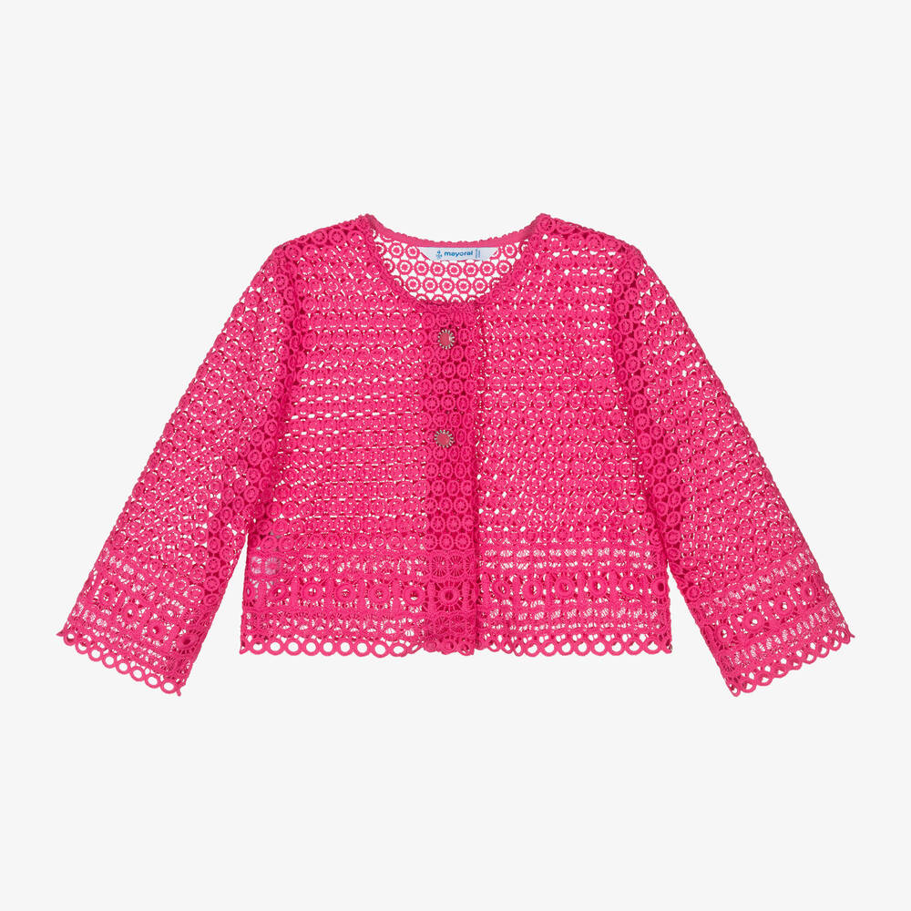Mayoral-Girls Pink Guipure Lace Cardigan | Childrensalon Outlet