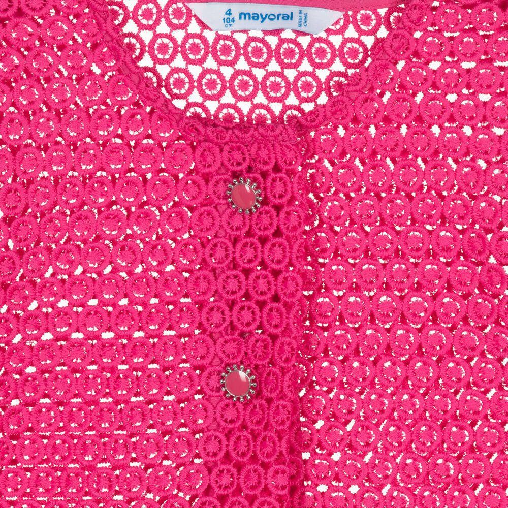 Mayoral-Girls Pink Guipure Lace Cardigan | Childrensalon Outlet