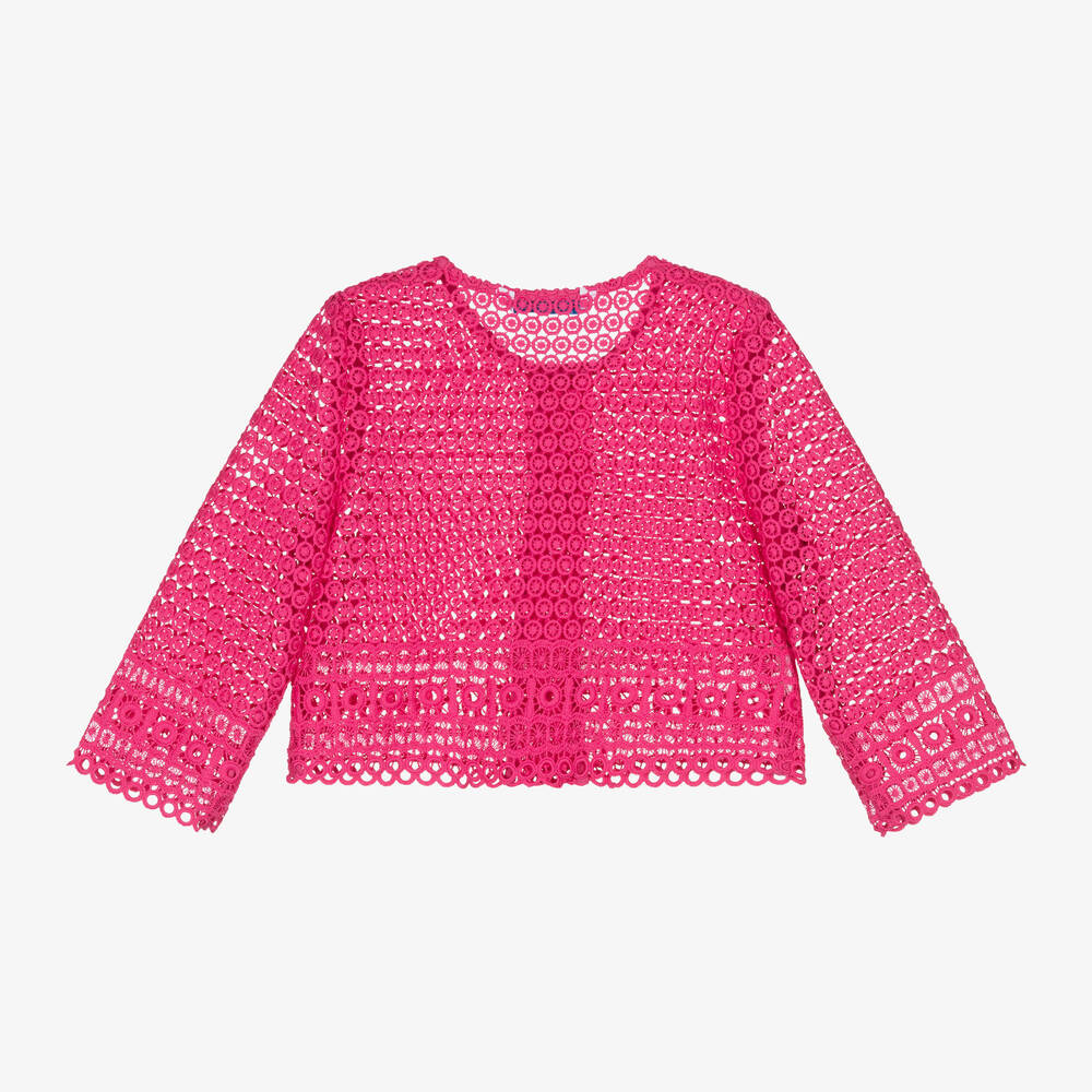 Mayoral-Girls Pink Guipure Lace Cardigan | Childrensalon Outlet
