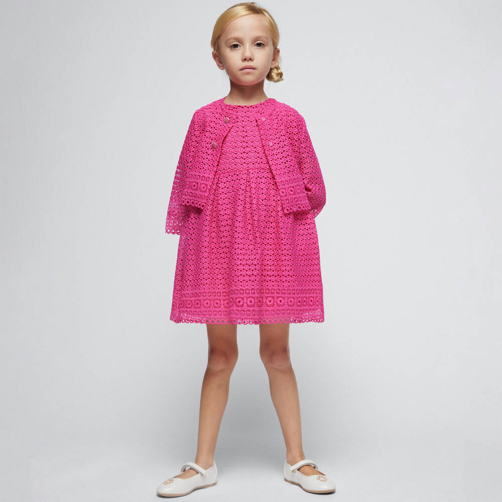 Mayoral-Girls Pink Guipure Lace Dress | Childrensalon Outlet