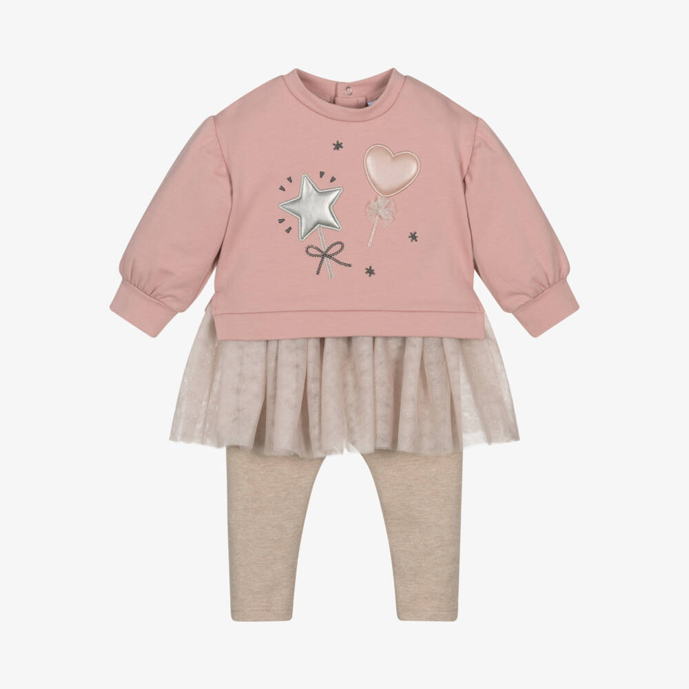 Mayoral-Girls Pink Heart Tulle Outfit | Childrensalon Outlet