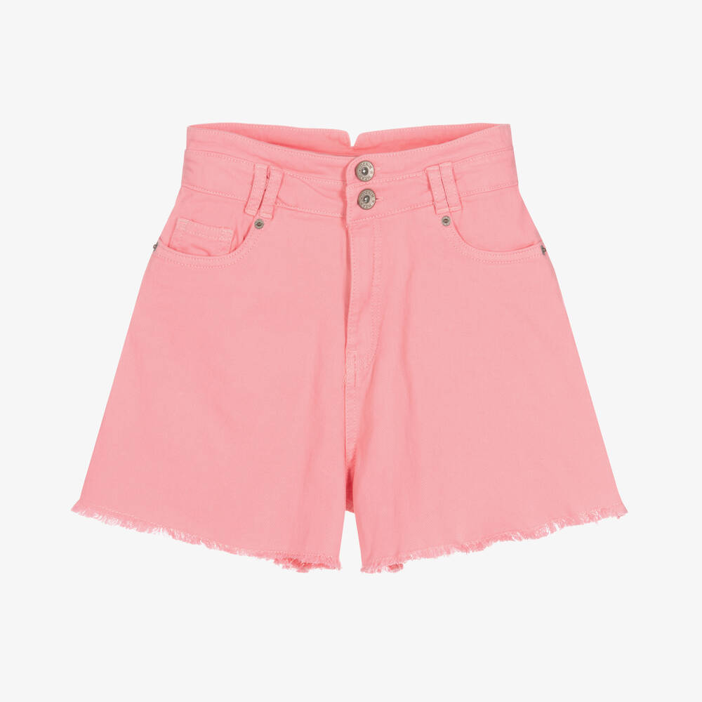 Mayoral - Girls Pink High Waisted Denim Shorts | Childrensalon