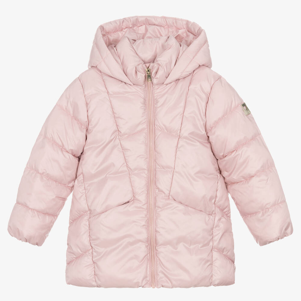 Mayoral-Girls Pink Hooded Puffer Coat | Childrensalon Outlet