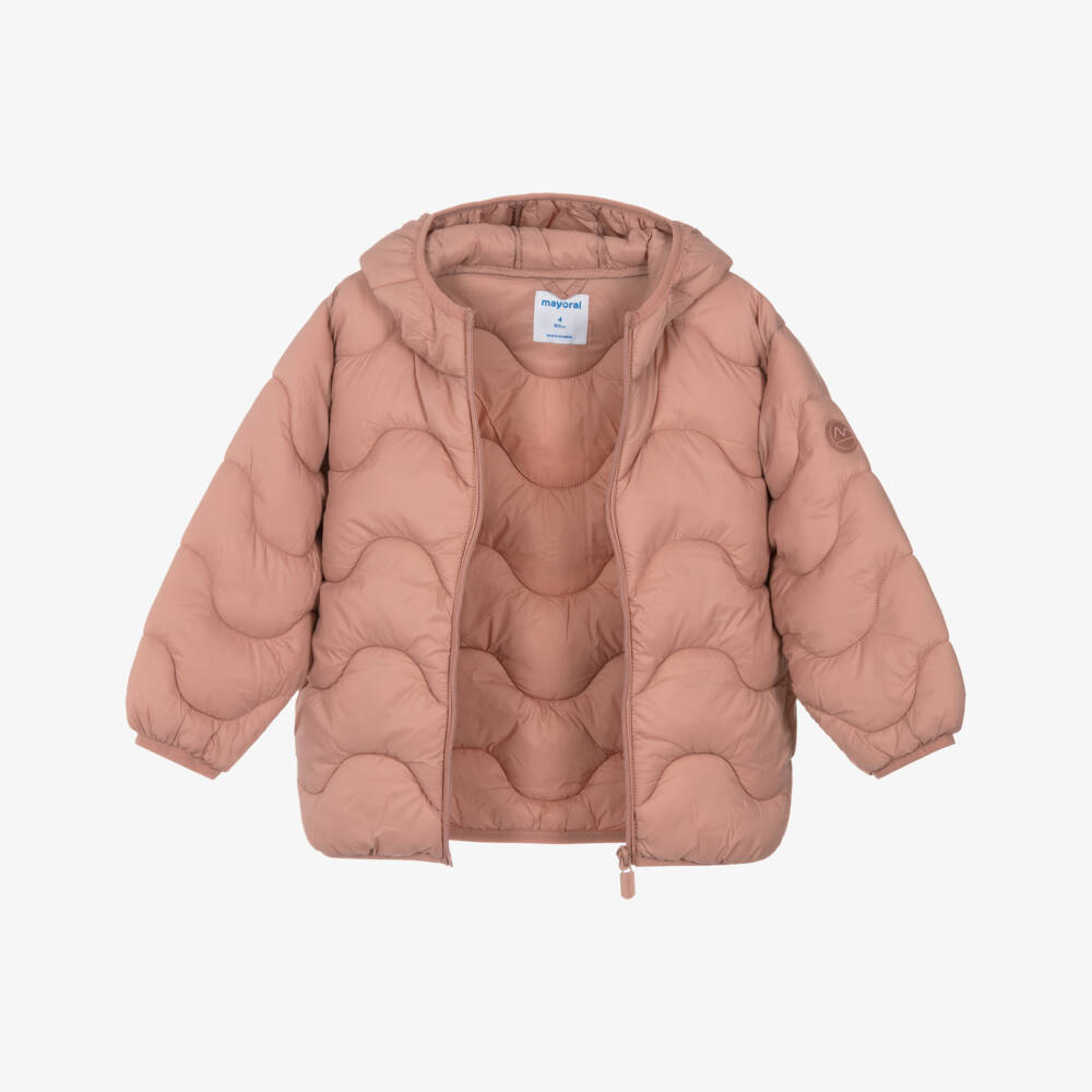 Mayoral-Girls Pink Hooded Puffer Jacket | Childrensalon Outlet
