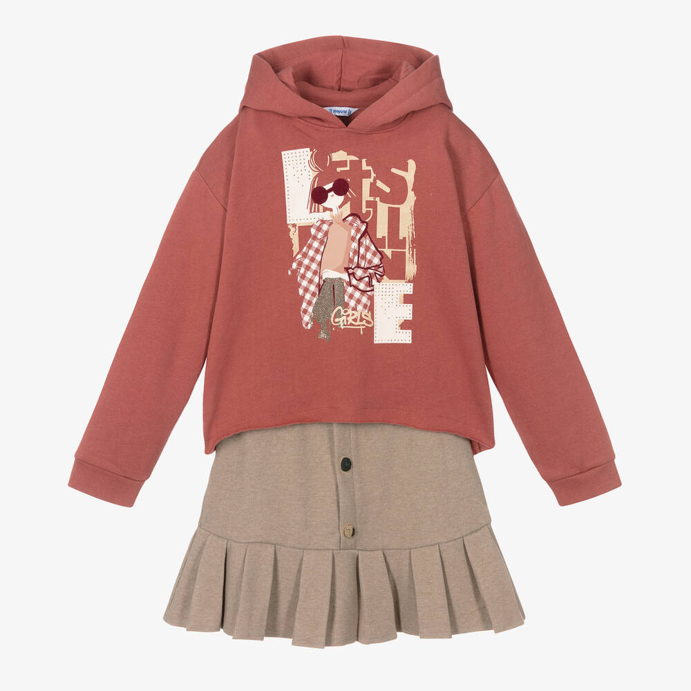 Mayoral - Girls Pink Hoodie & Skirt Set | Childrensalon