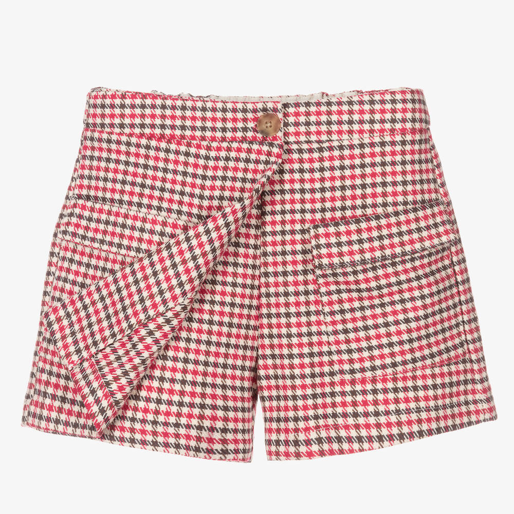 Mayoral-Розовая юбка-шорты в гусиную лапку для девочек | Childrensalon Outlet