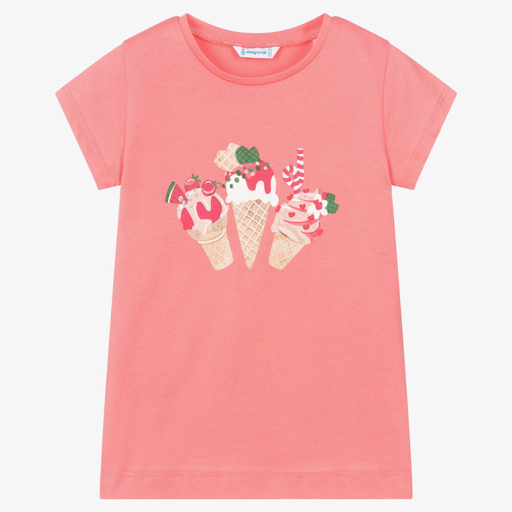 Mayoral - Girls Pink Ice Cream Cotton T-Shirt | Childrensalon