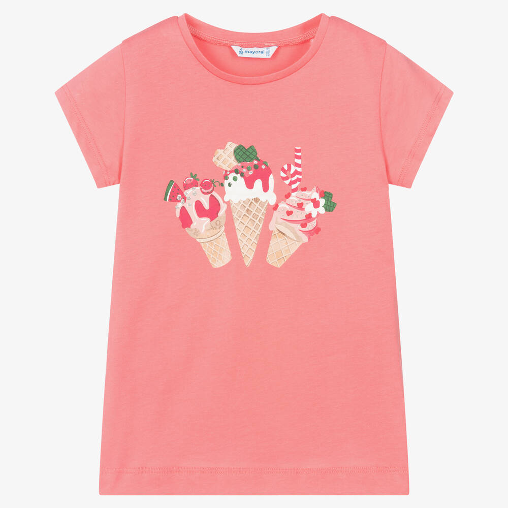 Mayoral Girls Pink Ice Cream Cotton T Shirt Childrensalon Outlet