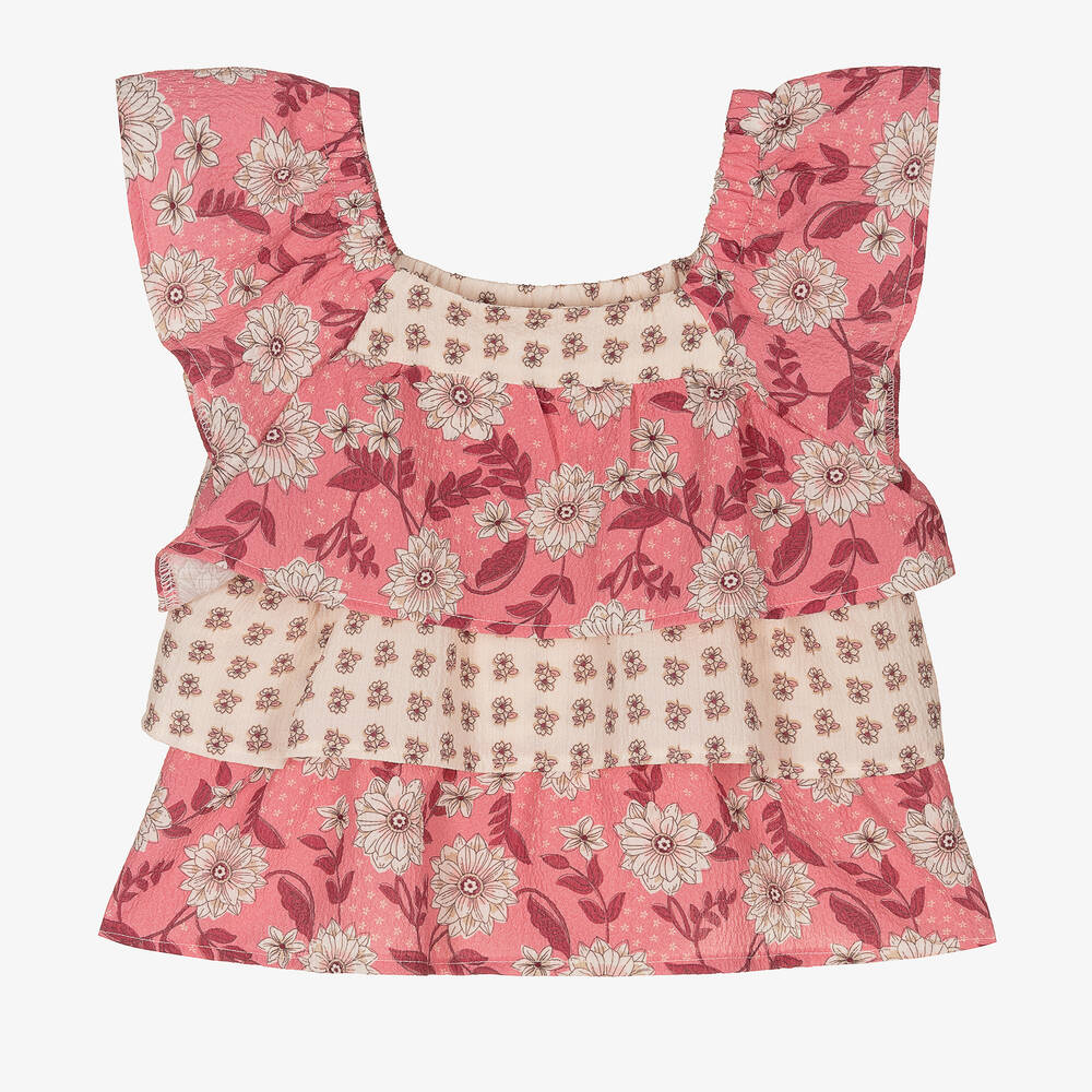 Mayoral - Girls Pink & Ivory Floral Blouse | Childrensalon