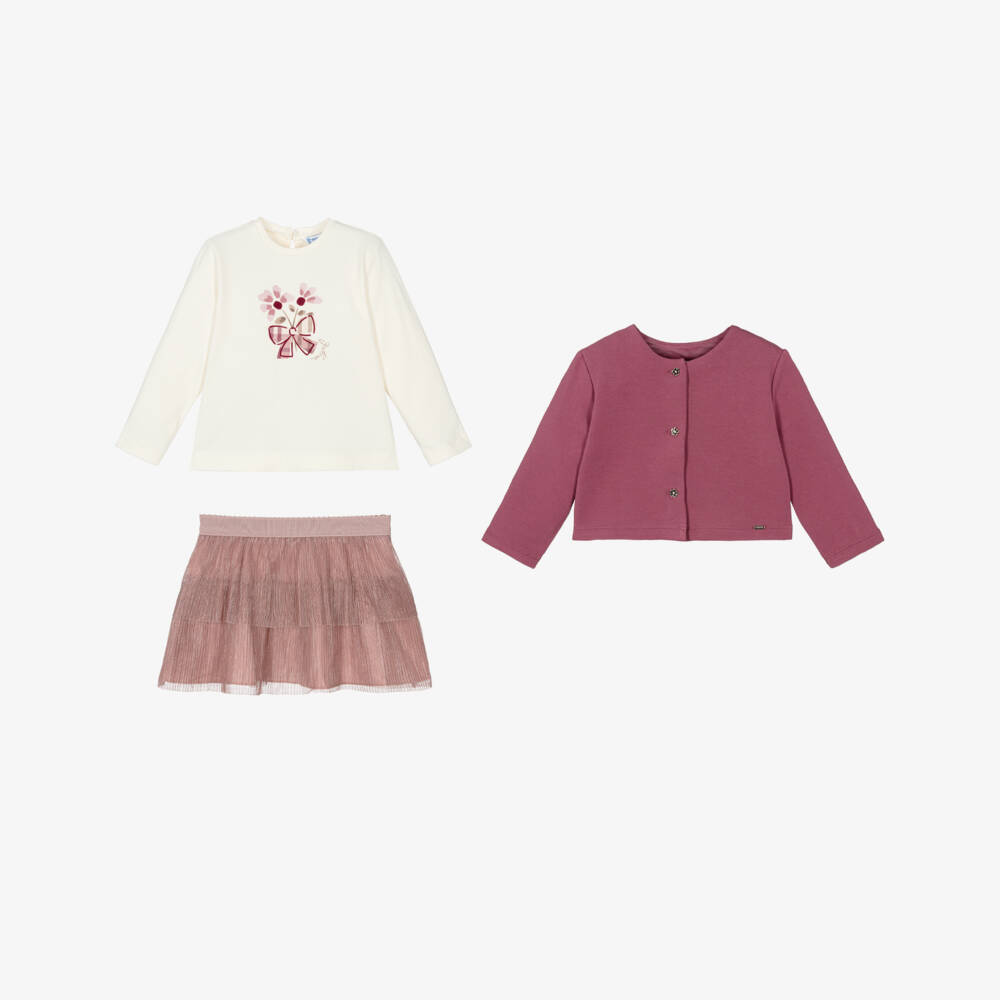Mayoral-Girls Pink & Ivory Tulle Skirt Set | Childrensalon Outlet