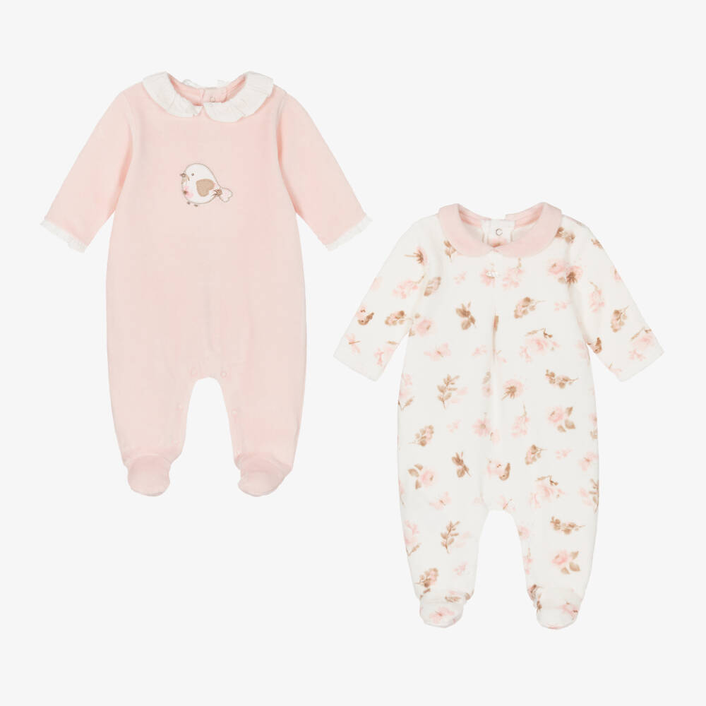 Mayoral Newborn-Girls Pink & Ivory Velour Sleepsuits Set | Childrensalon Outlet