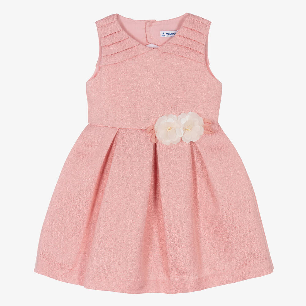 Mayoral - Girls Pink Jacquard Dress | Childrensalon