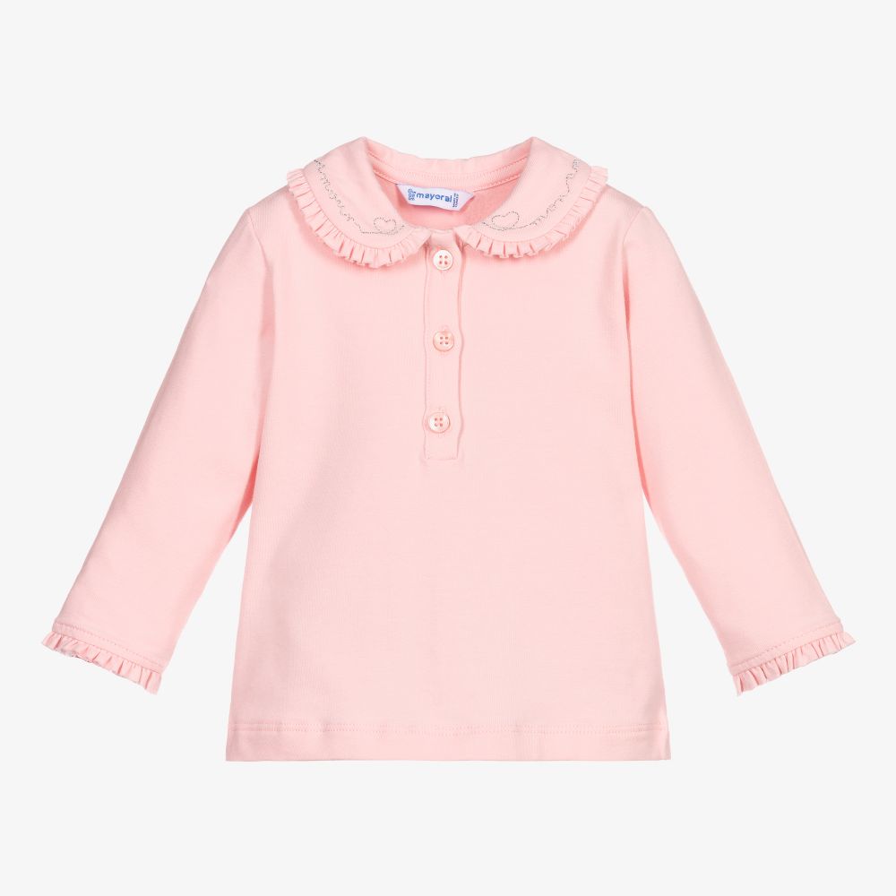 Mayoral - Girls Pink Jersey Blouse | Childrensalon