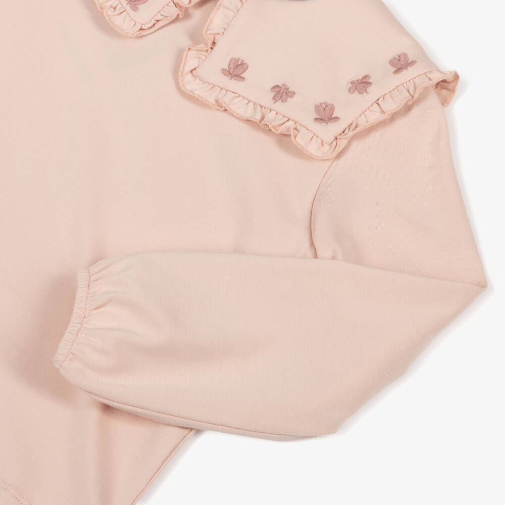Mayoral-Girls Pink Jersey Blouse with Embroidered Collar | Childrensalon Outlet