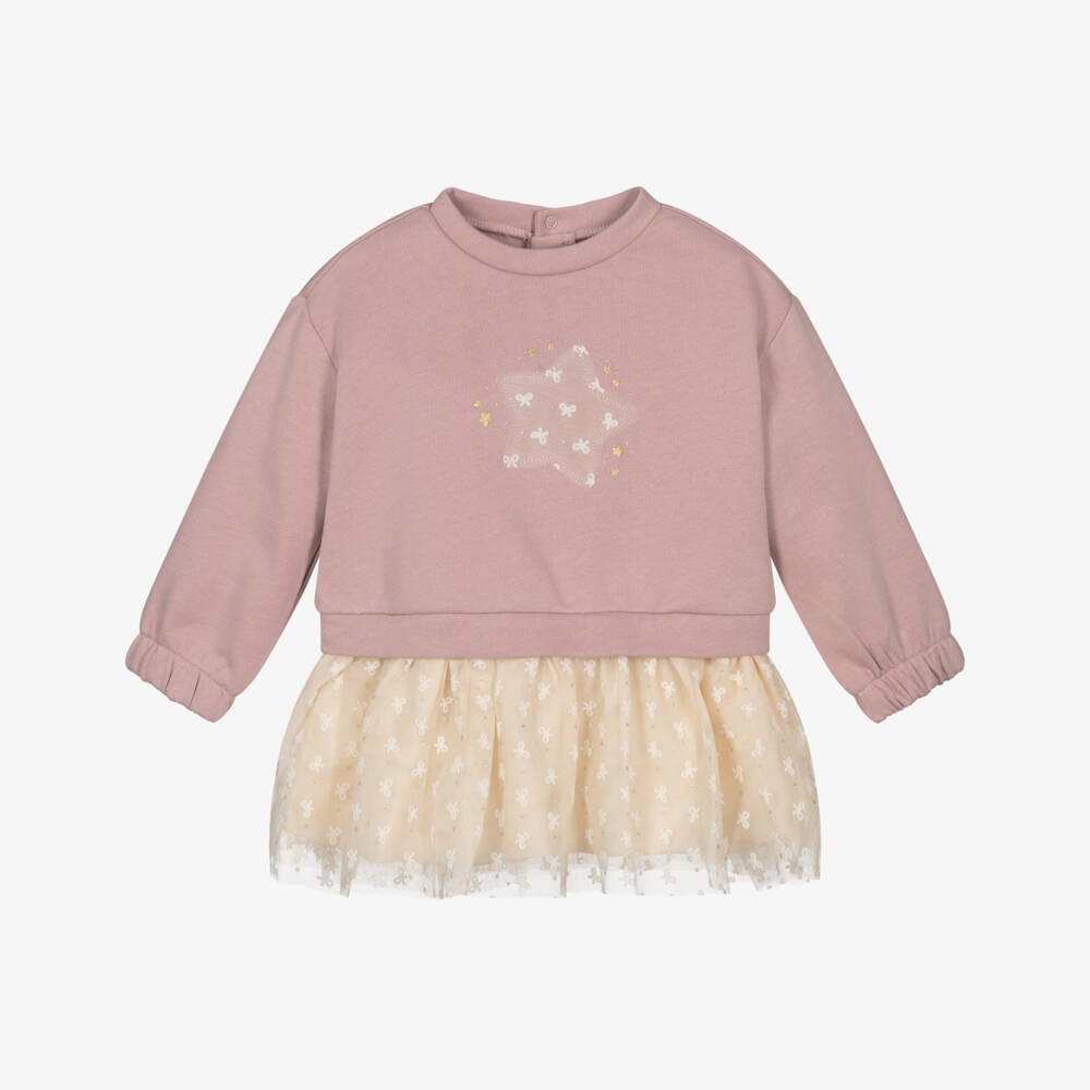Mayoral-Girls Pink Jersey & Ivory Tulle Dress | Childrensalon Outlet