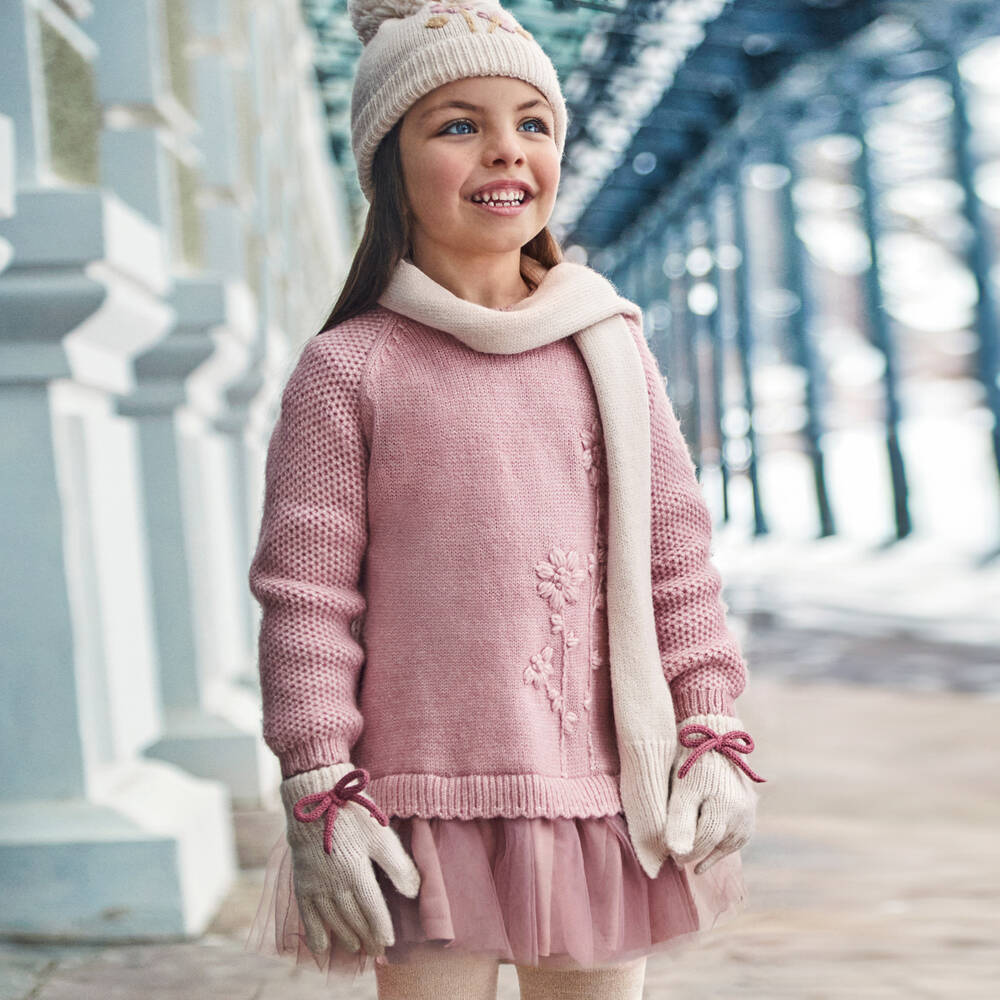 Mayoral-Girls Pink Knit and Tulle Dress | Childrensalon Outlet