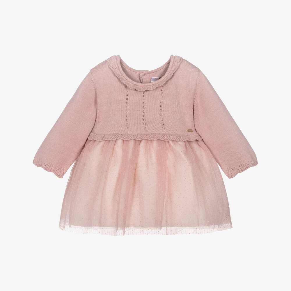 Mayoral-Girls Pink Knit and Tulle Frock | Childrensalon Outlet