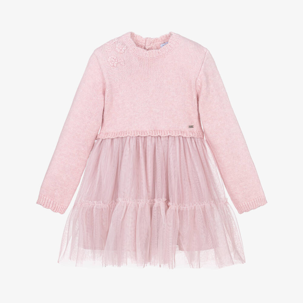 Mayoral-Girls Pink Knit & Tulle Dress | Childrensalon Outlet
