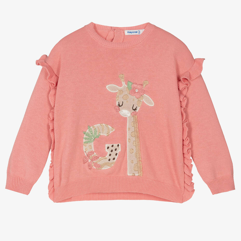 Mayoral - Girls Pink Knitted Giraffe Sweater | Childrensalon