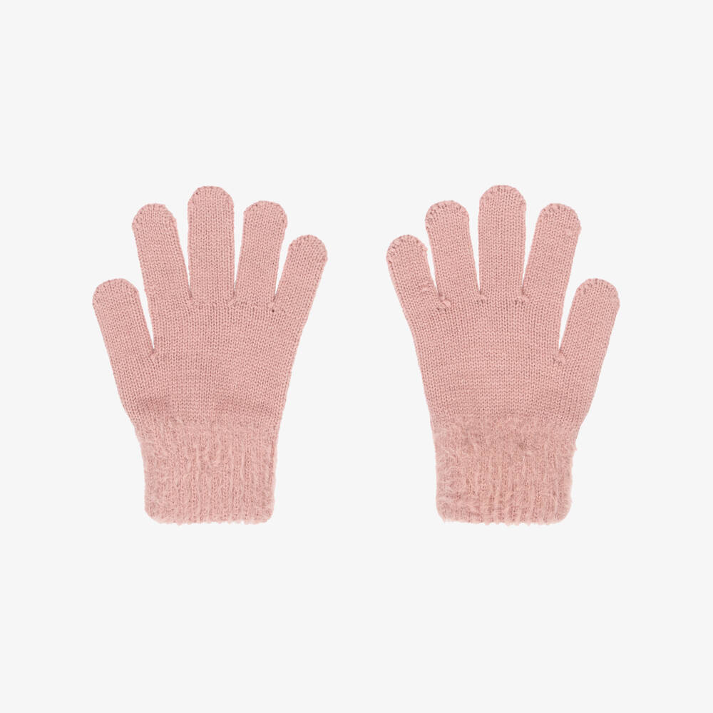 Mayoral-Girls Pink Knitted Gloves with Fluffy Cuffs | Childrensalon Outlet