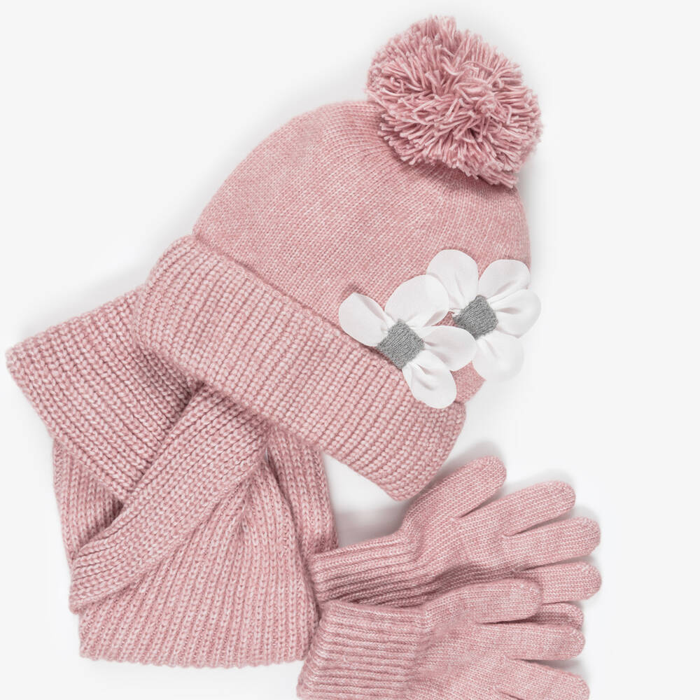 Mayoral-Girls Pink Knitted Hat, Glove & Scarf Set | Childrensalon Outlet
