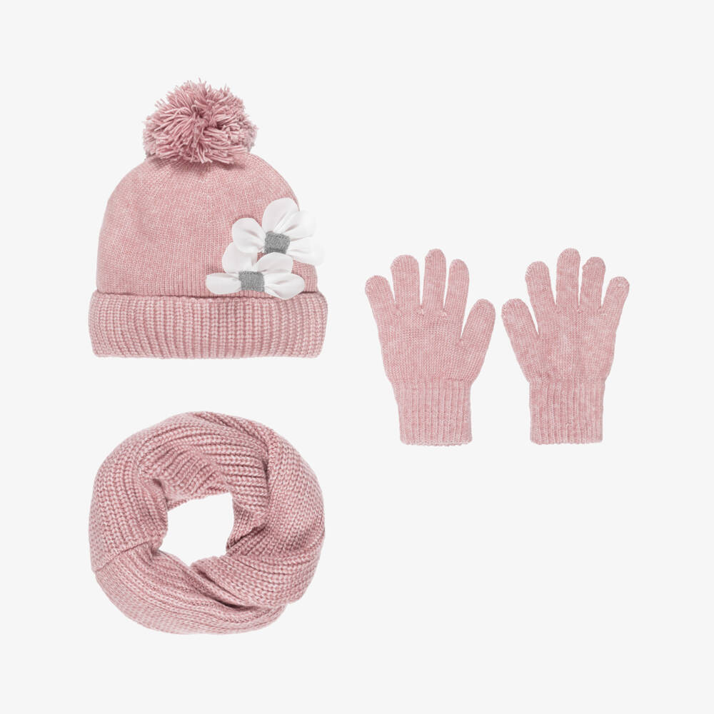 Mayoral-Girls Pink Knitted Hat, Glove & Scarf Set | Childrensalon Outlet