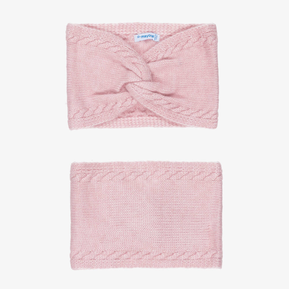 Mayoral-Girls Pink Knitted Hat, Scarf & Mittens Set | Childrensalon Outlet