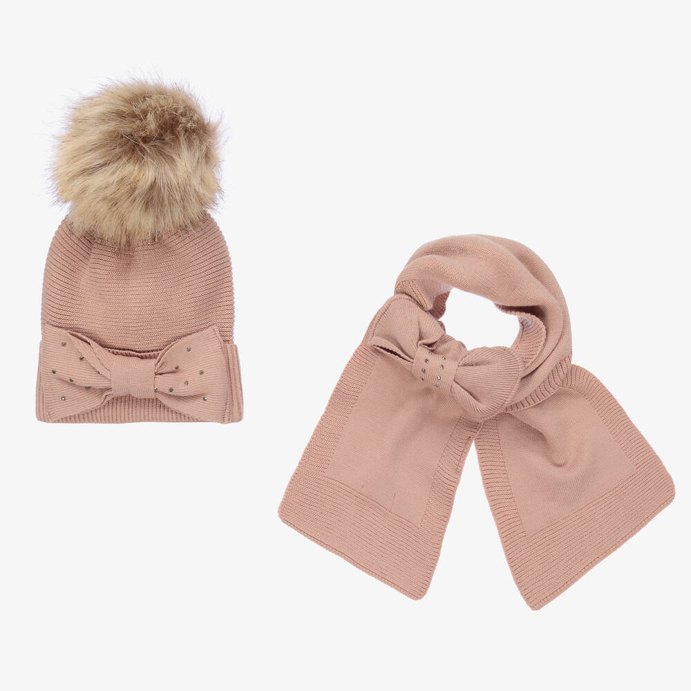 Mayoral - Ensemble bonnet rose en maille fille | Childrensalon