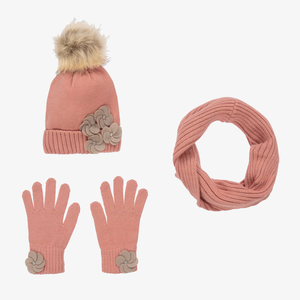 Mayoral - Girls Pink Knitted Hat Set | Childrensalon
