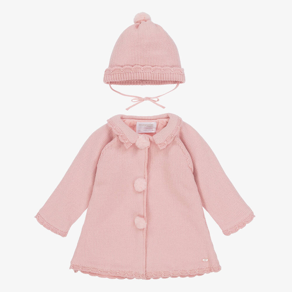 Mayoral-Girls Pink Knitted Pram Coat & Hat Set | Childrensalon Outlet