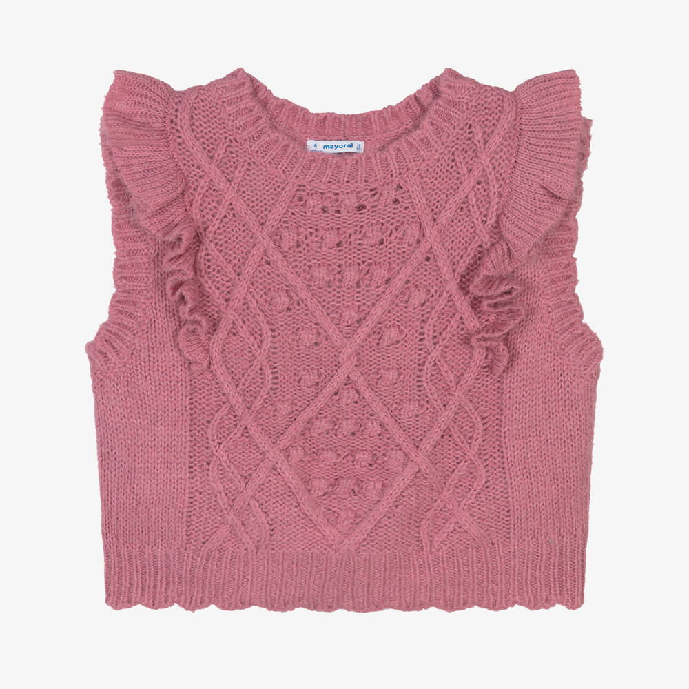 Mayoral-Girls Pink Knitted Sweater Vest | Childrensalon Outlet