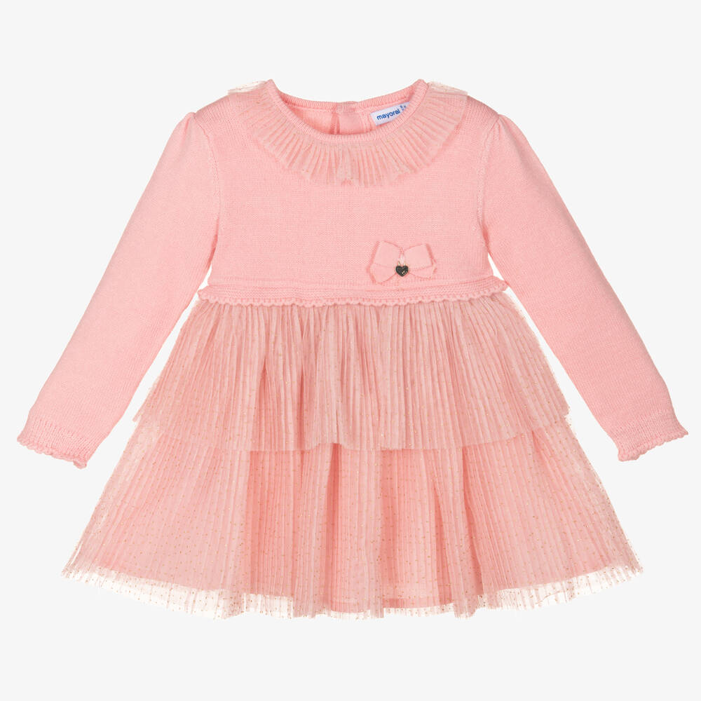 Mayoral - Robe rose en maille et tulle fille | Childrensalon