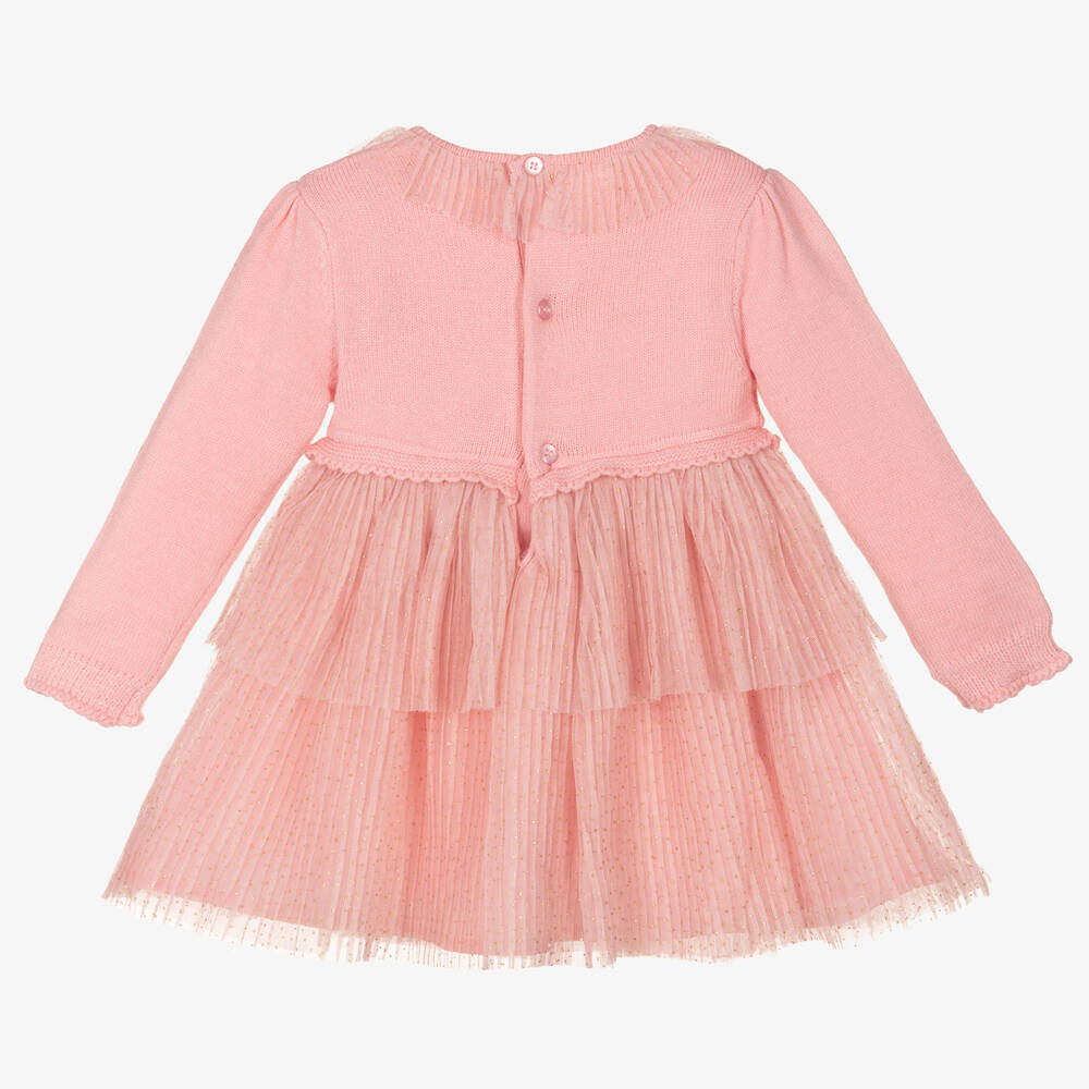 مايورال-فستان مزيج فيسكوز محبوك وتول لون زهري | Childrensalon Outlet