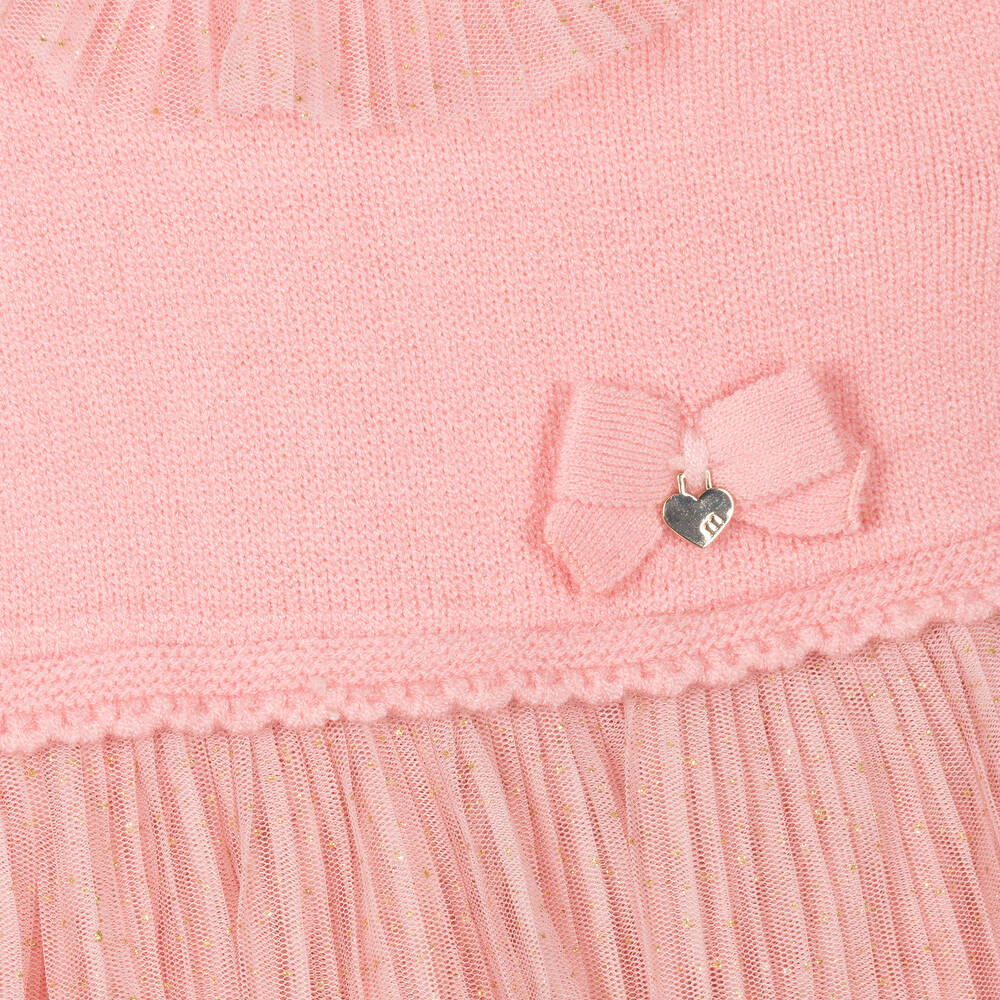 مايورال-فستان مزيج فيسكوز محبوك وتول لون زهري | Childrensalon Outlet