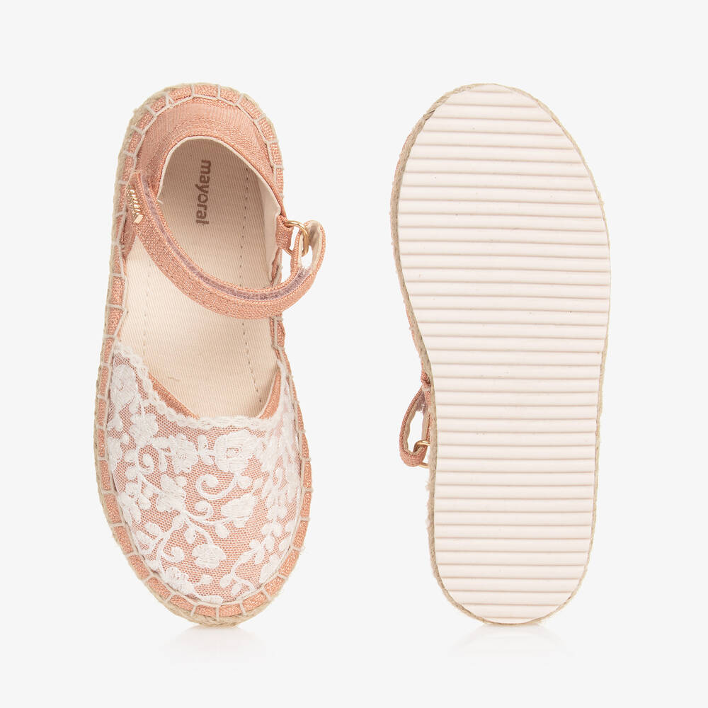 Mayoral-Girls Pink Lace Espadrille Sandals | Childrensalon Outlet