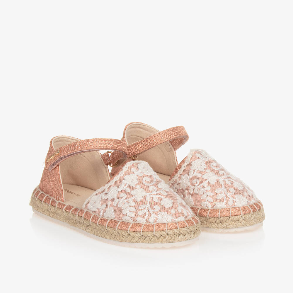 Mayoral-Girls Pink Lace Espadrille Sandals | Childrensalon Outlet