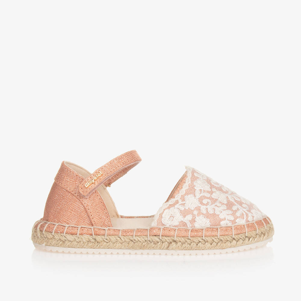 Mayoral-Girls Pink Lace Espadrille Sandals | Childrensalon Outlet